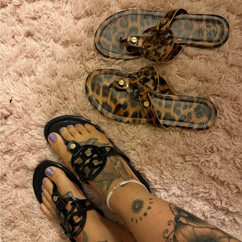Black and Leopard Print Women's Sandals
